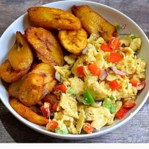 fried plantain and eggs 